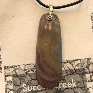 Succor Greek Jasper Stone Statements Necklace Pendant Leather Cord Silver Tone